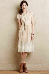 Vestido crema poema bordado de encaje Moulinette Soeurs Anthropologie 6 M - Imagen 1 de 6