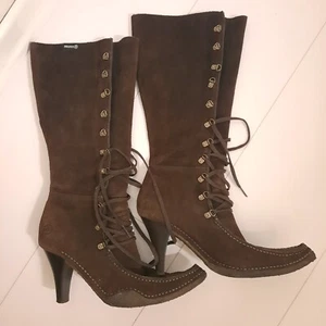 Bronx Schnürstiefel Gamaschen High Heel Stiefel Creppsohle braun Wildleder 37  - Bild 1 von 5