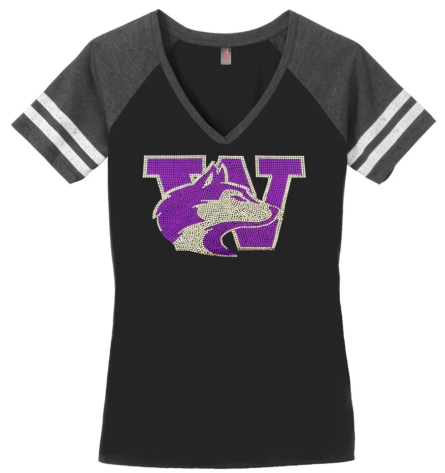 Women's Washington Huskies Football College Ladies T-Shirt Bling Shirt Small-4X - Image 1 of 1