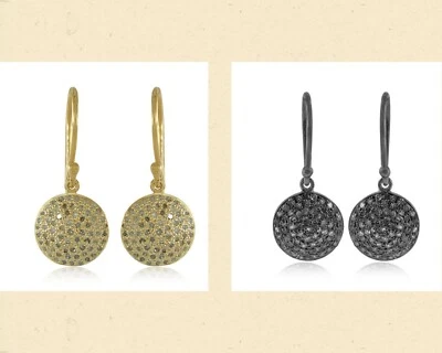 Round Disc Wire Earring Natural Pave Diamond 925 Sterling Silver Hook Earring - Image 1 of 4