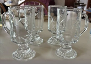 Vintage Princess House Crystal Set Of 4 Irish Coffee Mugs Footed Heritage Etch - Picture 1 of 11