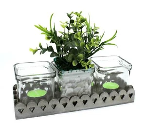 Teelicht-Halter für 3 Lichter mit Herzen Windlicht Mini Vase Kerzenhalter Deko - Bild 1 von 10