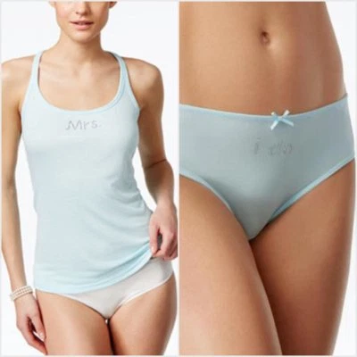 Linea Donatella "Mrs." Rhinestone Light Blue Tank Top , Panty Bridal Set Size M - Image 1 of 4