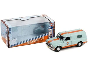 1968 Chevrolet C-10 Pickup Truck Light Blue with Orange Stripes with Camper Shel - Picture 1 of 2