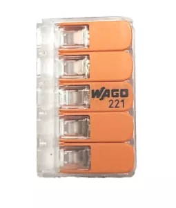 Wago 221-415 Lever Nuts 5 Conductor Compact Connectors Orange 20 Pack New - Picture 1 of 8