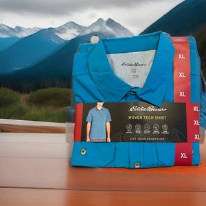 Eddie Bauer Hemd Herren XL Blau UPF 50 Moisture Wick Woven Tech Kurzarm - Bild 1 von 4