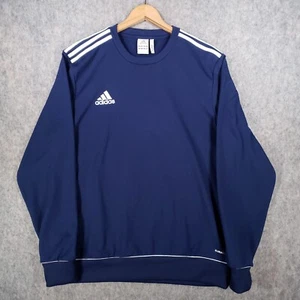 Adidas Sweatshirt Mens 42 Blue White ClimaWarm Spell Out Logo 3 Stripes Top - Picture 1 of 14