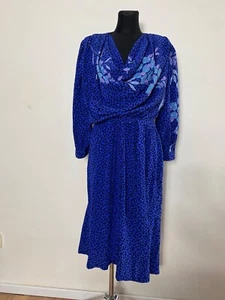 Vintage 70er De Parisini Damen Kleid geblümt blau Seide drapiert vorne Gr. M " - Bild 1 von 17