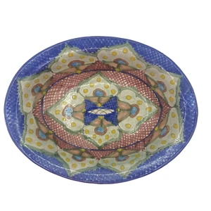 Vintage Talavera Mexican Pottery Serving Casserole Dish Bowl Blue Red Mexico - Picture 1 of 10