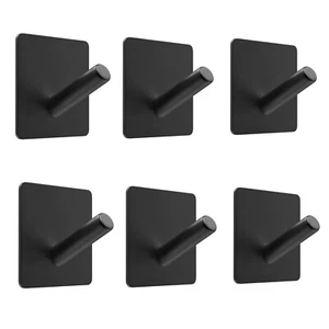 6 Pcs Self Adhesive Sticky Wall Door Hook Bathroom Towel Robe Hanger Matte Black - Picture 1 of 7