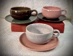 Russel Wright by Steubenville Set of 3 Vintage Demitasse Teacups and Saucers - Picture 1 of 15