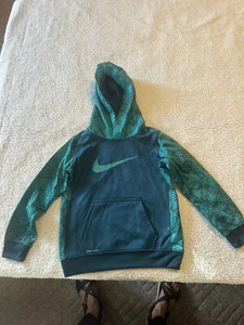 Nike Girls Hoodie YSM Teal W/Printed Aqua Trim Front Pocket EUC - Picture 1 of 4