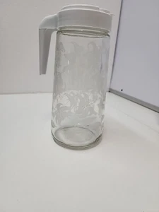 Vintage Tang Anchor Pitcher Carafe Clear Glass Etched Lily w/ Lid 1 Qt - Picture 1 of 7