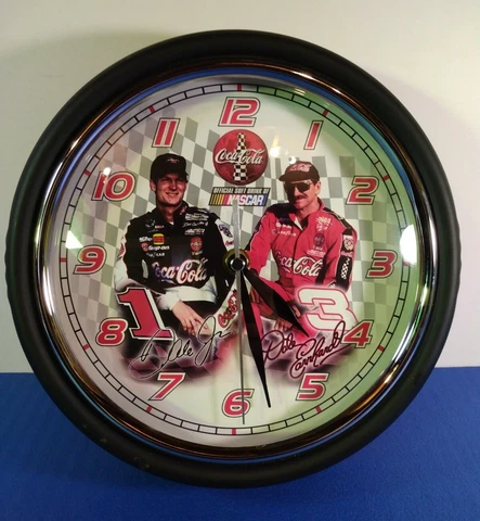 Vintage Coca-Cola NASCAR *Dale Earnhardt Sr. & Dale Jr. 9” Metal Wall Clock Cover