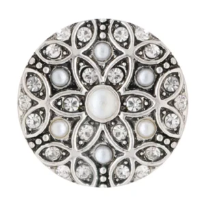 20MM Vintage-Look Pearl and Rhinestone Silver Snap - Picture 1 of 2