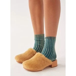 NWB Swedish Hasbeens Fluff Clog Genuine Shearling Upper Block Heel Size 40/10 - Picture 1 of 10
