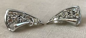 Coro Clip Earrings Silver-Tone, Rhinestones Vintage Costume Jewelry Nice-Shiny! - Picture 1 of 7