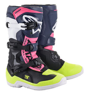 Alpinestars 2020 Tech 3S Youth Boots 4 Black/Dark Blue/Fluo Pink