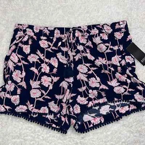 a.n.a women's size large navy pink floral shorts summertime casual elastic waist - Picture 1 of 10
