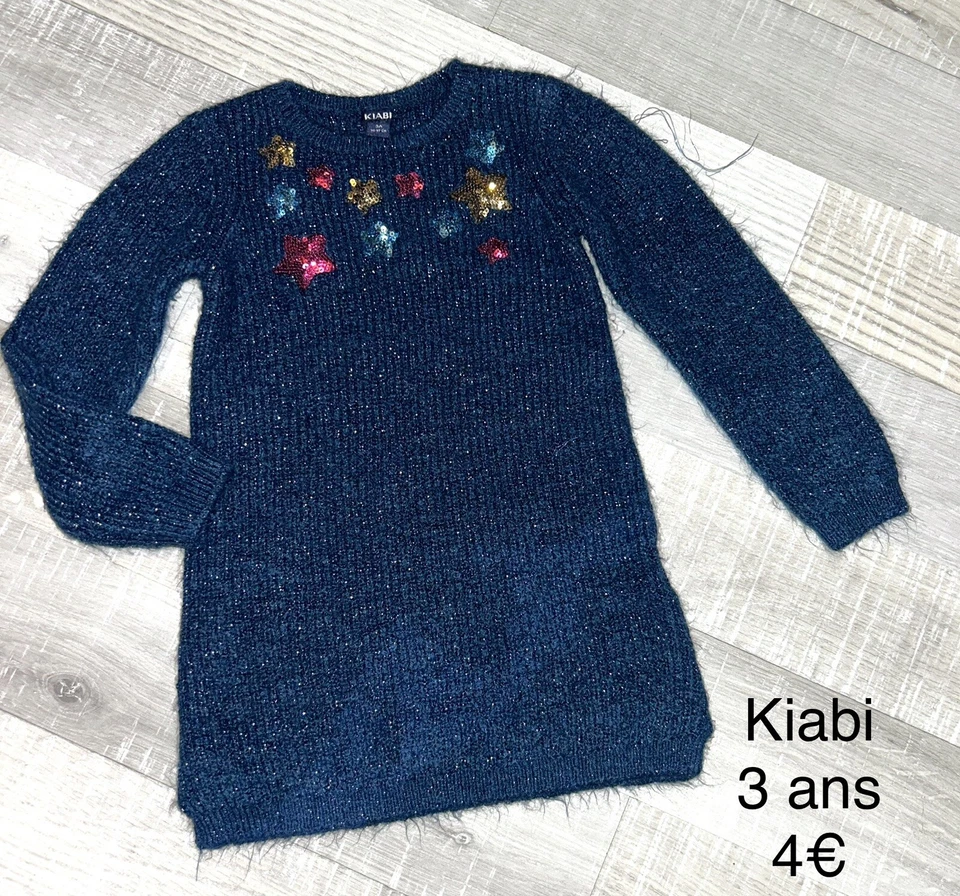 Kiabi 3 Ans Fille : Robe Pull Bleu Canard Motif Étoiles TBE - Photo 1/1