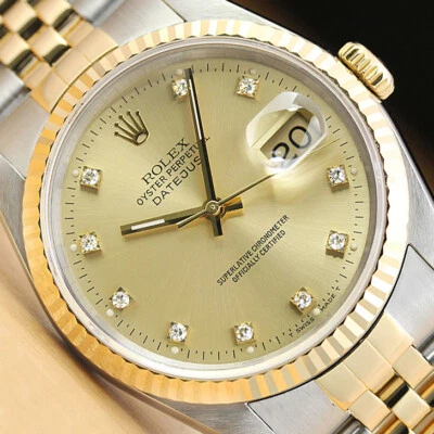 ROLEX MENS DATEJUST 16233 FACTORY DIAMOND DIAL 18K YELLOW GOLD & STEEL WATCH - Image 1 of 4