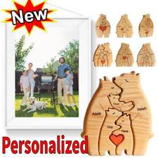 Personalized Bear Family Wooden Art Puzzle with 2-7 Family Name Heart Puzzle.