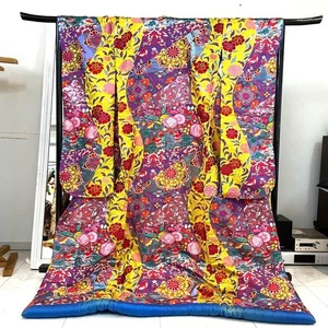 Used Uchikake JP Kimono Purple Yellow Individual Color Scheme Very Rare - Picture 1 of 8