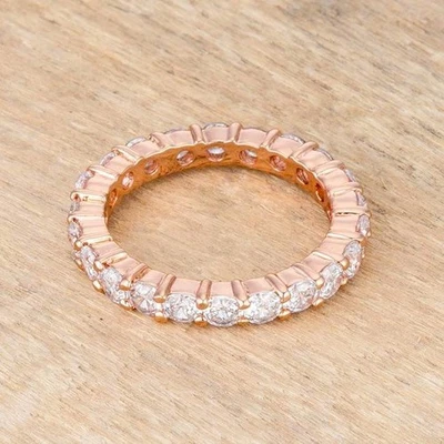 Rose Gold Plated 3mm Round Cut Stackable Eternity Bridal Band Ring Size 6 - Image 1 of 4