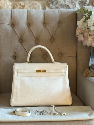 Sello Hermès Kelly 35 Blanco Togo Cuero Dorado Herrajes N 2010-2011 Foto 1 de 4