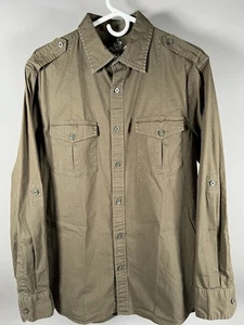 HELIX Mens Button Up Shirt Size L Large Long Sleeve Dark Green - Picture 1 of 4