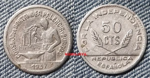Guerra civil española Santander Palencia y Burgos 50 céntimos. Peso 2,63 gr. - Foto 1 di 1