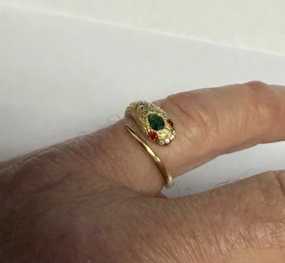 Anel cobra rubi esmeralda prata esterlina lavagem ouro estilo vitoriano CZ tamanho 12 - Imagem 1 de 4