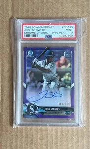2018 Josh Stowers Bowman Chrome 1st Bowman Auto RC CDAJS PURPLE REFRACTOR PSA 9 - Picture 1 of 2