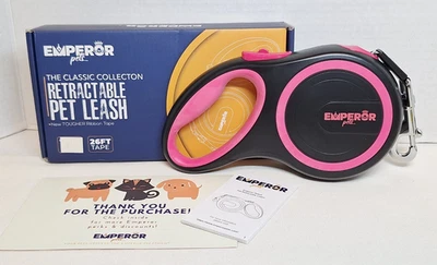 Emperor Pets 26 ft Black & Pink Retractable Durable Nylon Ribbon Tape Dog Leash - Image 1 of 4
