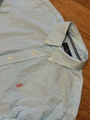 Camisa Ralph Lauren Azul Rayas Manga Larga Con Botones Para Hombre M 100% Algodón Foto 1 de 4