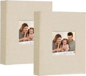 Small Photo Album 6X4 50 Pockets 2 Packs, Slip in Top Loading Linen Album Book H - Picture 1 of 12