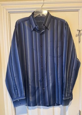 Camisa de vestir Tommy Bahama (grande) *100 % SEDA* manga larga “óptica azul” a rayas NUEVA Foto 1 de 4