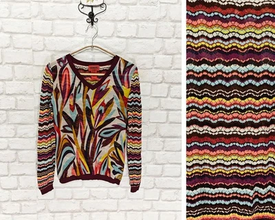 MISSONI Vintage Multicolor Top Blusa Jersey Suéter Cuello en V Talla S - Imagen 1 de 4