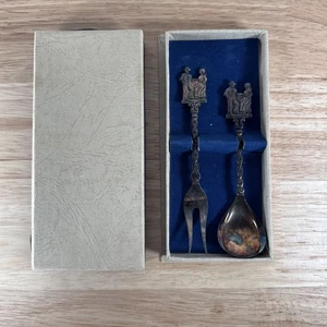 Vtg "Made in Holland" Ornate Silver Plated Dutch Couple Dancing Utensil Set - Picture 1 of 6