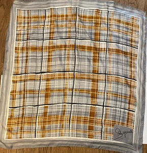 Sciarpa quadrata vintage Schiaparelli arrotolata a mano grigio ambra quadri 100% seta 28" - Foto 1 di 16