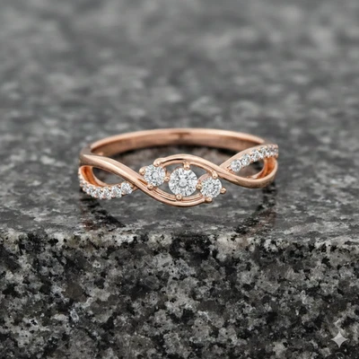 Anillo de compromiso de oro rosa redondo de 025 quilates con diamantes creados en laboratorio banda de 14K 4,5 5 6 Foto 1 de 4