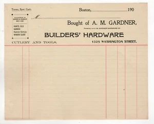 1900 UNSUSED AM GARDNER BILLHEAD HARDWARE CUTLERY WASHINGTON ST BOSTON MA - Picture 1 of 2