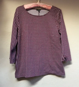 Talbots Women's Maroon White Cross Knit Blouse Top Size PM 3/4 Sleeve Stretch - Picture 1 of 7