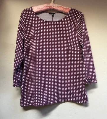 Talbots Women's Maroon White Cross Knit Blouse Top Size PM 3/4 Sleeve Stretch - Image 1 of 4