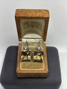 Designer Judith Ripka Sterling Silver Citrine & CZ Heart Leverback Earrings - Picture 1 of 11