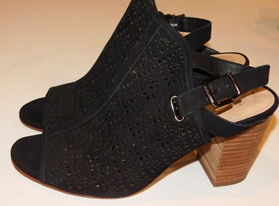 Sandalia Antonio Melani Talla 10 M Negra Recortada Mujer Todo Cuero Tacón Bloque Foto 1 de 4