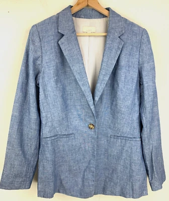 Blazer para mujer Loft de lino y algodón talla 6 azul con bolsillos laterales forrados Foto 1 de 4