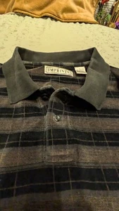 Vintage 90er Imprints Herren schwarz/grau gestreift Langarm Velours Poloshirt, XL - Bild 1 von 5