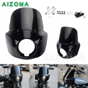 Motorcycle Headlight Fairing Mask 11" Black Windshield For Harley Dyna 1999-2017 - Picture 1 of 6