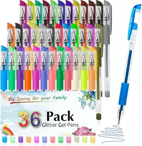 Art Glitter Gel Pens for Adult Coloring Books, 36 Colors Gel Marker Set Color - Picture 1 of 11